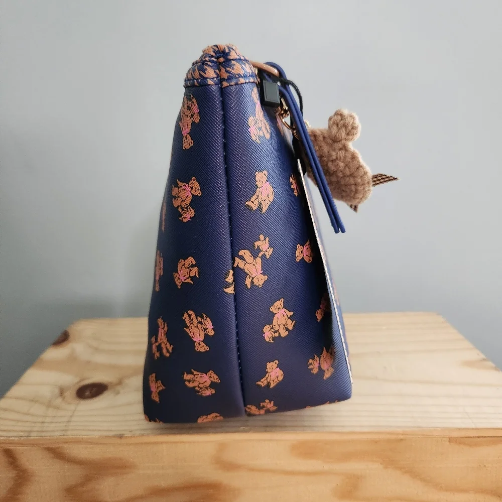 Dwell Studio Navy Teddy Print Cosmetic Zip Pouch NWT
